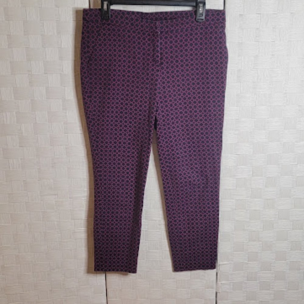 Kenar Cropped Pants - Navy & Fuchsia Pattern - Size 8